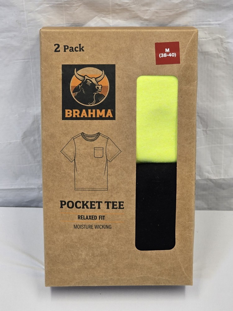 Mens Brahma Relaxed Fit Pocket Tees (2 PACK) Size Med 38-40 BRAND NEW UNOPENED N