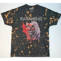 Iron Maiden Bleach Wash Graphic T-Shirt Mens Medium Black Acid Dye Band Tee 2021