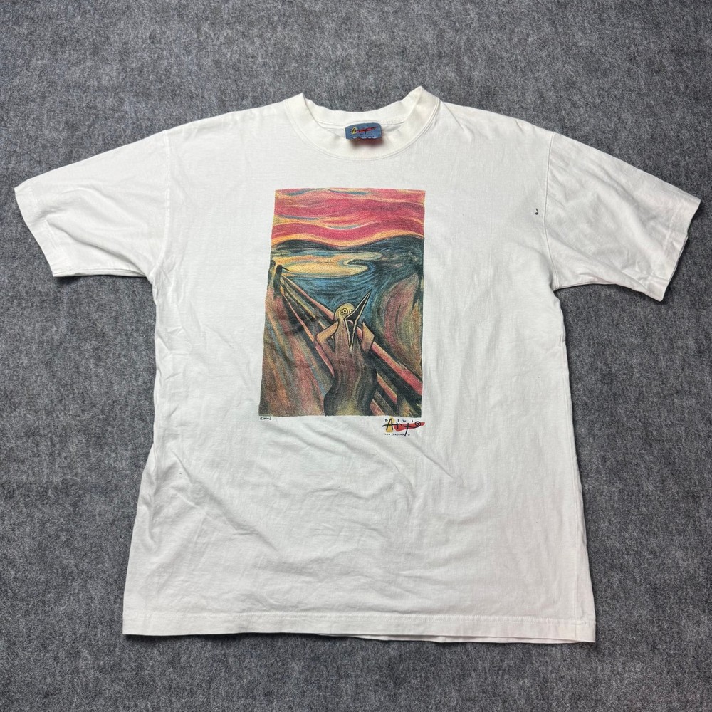 Vintage Kiwi Art The Scream T-Shirt White 1996 Edvard Munch Parody