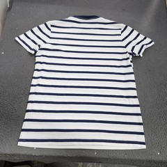 Hollister Shirt Mens XL White Navy Striped Logo Graphic Tee Crew Neck Casual Top