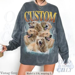 Custom Pet Portrait T-Shirt Vintage Photo Name Dog Cat Graphic Tee Gift