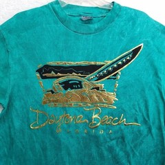 Daytona Beach Florida Shirt Large Green Blue Gold Foil Vintage 80s Single Stitch