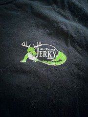 All Things Jerky Graphic T-Shirt Alligator Antlers Funny Saying with back graphi