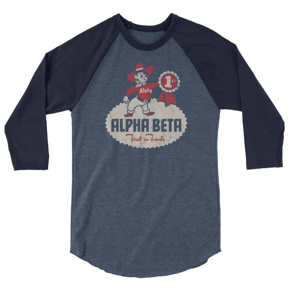 Alpha Beta Grocery Store unisex retro 3/4 sleeve raglan baseball tee
