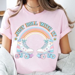 Just Roll With It Shirt Retro Roller Skating Lover Tee