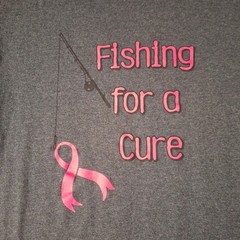 Fishing For A Cure Breast Cancer Awareness T-Shirt Size Large Gray Cotton Blend