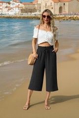 Women Wide Leg High Waisted Tie Belt Pockets Summer 2025 Vacation Pants Loose