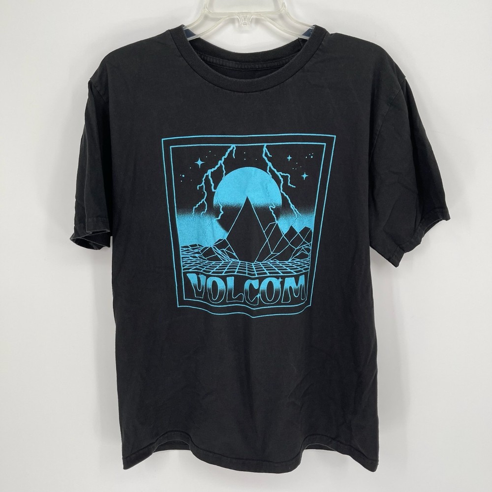 Volcom Men’s Black Synthwave Lightning Stone Skate Graphic Tee T-Shirt Size L