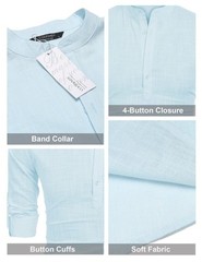 Men’s Cotton Hemp Long Sleeve Casual Beach Henley Shirt(Blue,S)
