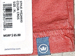 NEW PETER MILLAR, MENS SIZE XL, LAVA WASH ‘CLAY ROSE’ POCKET T-SHIRT-MSRP $65.00