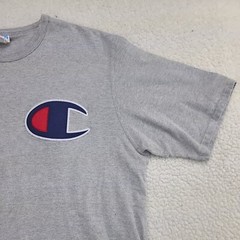 CHAMPION Shirt Mens XL Gray Big C Patch T Shirt Streetwear Comfort Breathable