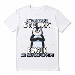 Grumpy Penguin Funny Spirit Animal Humor Graphic T-Shirt Sarcastic Tee