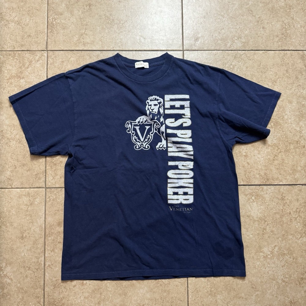 The Venetian Shirt Mens L Blue Las Vegas Casino Resort Logo Tee Made USA Cotton