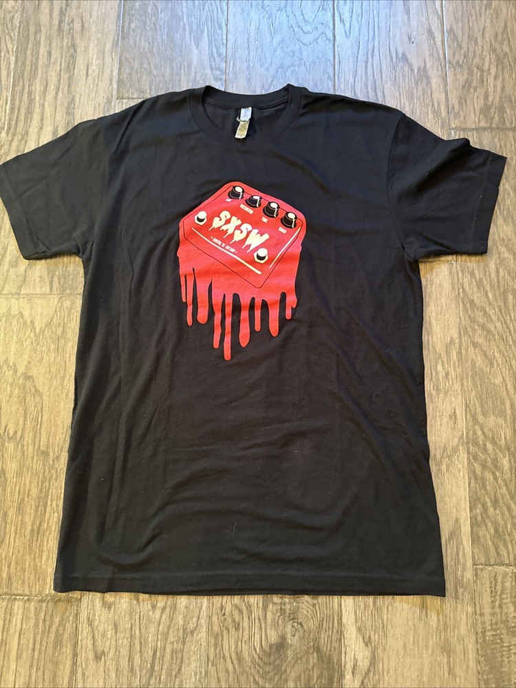 SXSW Melting Guitar Pedal Design SS T-Shirt, Mens Med, Blended Fabric, PO-LN