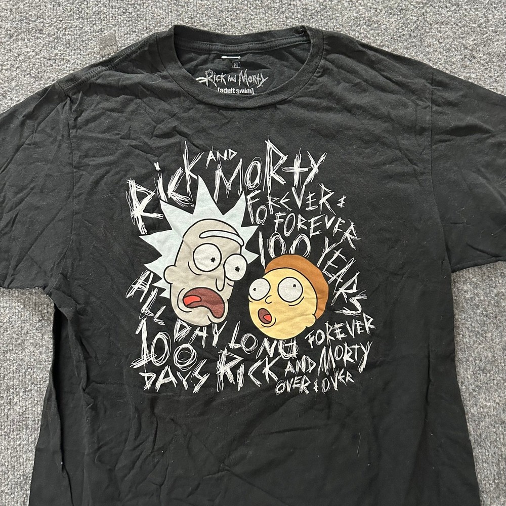 Rick and Morty T-Shirt Mens Size M Black Graphic Forever 100 Years Adult Swim