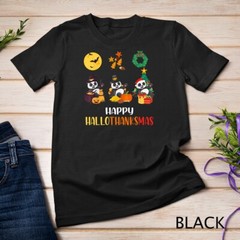 Panda Halloween And Merry Christmas Happy Hallothanksmas T-Shirt Unisex T-shirt