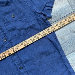 Todd Snyder Men’s M Navy Blue Linen Short Sleeve Button Shirt Camp