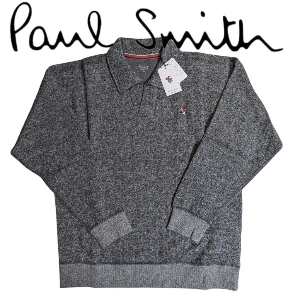 Paul Smith Striped Polo Sweatshirt Charcoal M 100% Cotton Japan For 14+