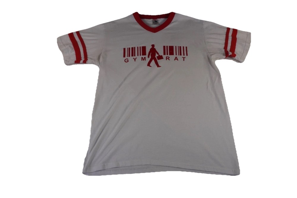 Augusta Sportswear T Shirt Unisex Large White Red Gym Rat Graphic V Neck Casual