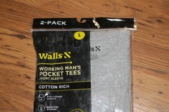 NIP Walls Working Man’s Pocket Tees S/S Cotton Rich – Large – 2 Pack – Grey