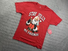Holiday Time Stay Jolly Clause Shirt Mens Small Red Christmas Santa Graphic Tee