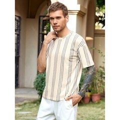 NEW SHEIN Men 1pc Vertical Striped Drop Shoulder Tee Size L