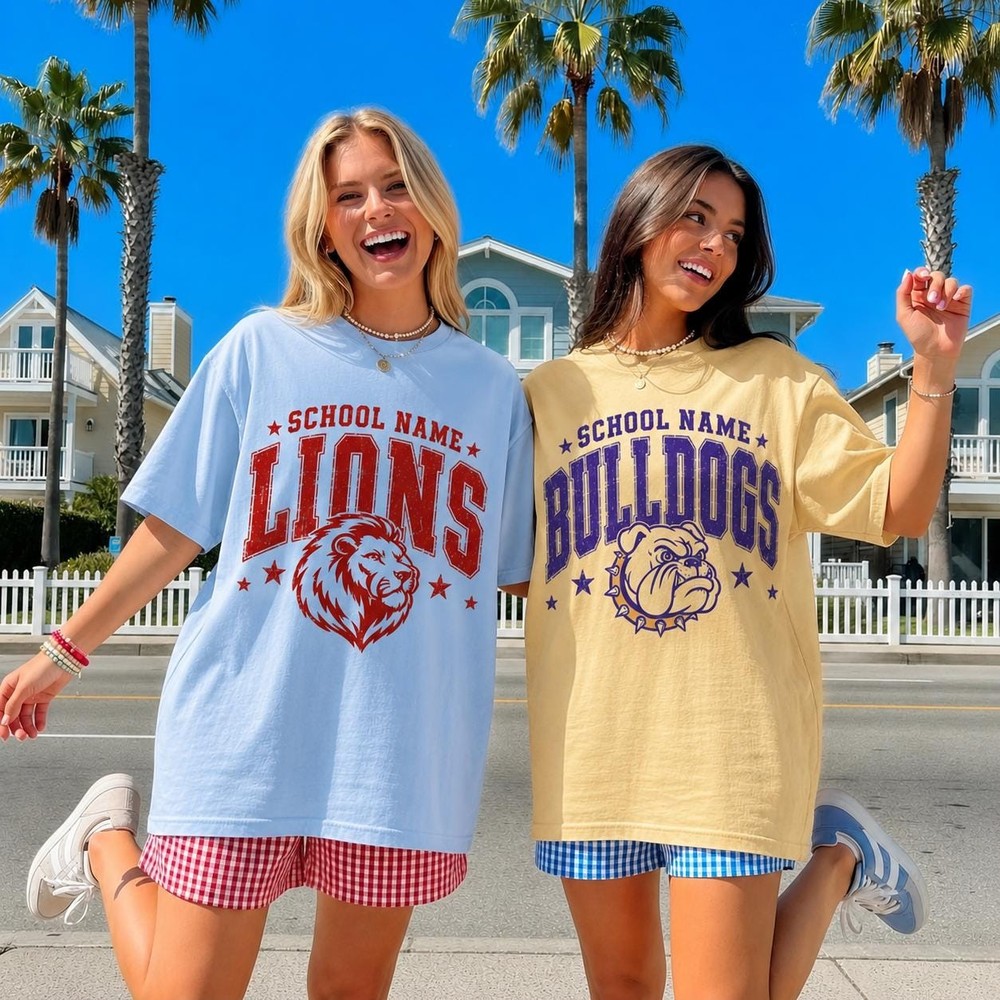 Custom Mascot Striped Shirt School Spirit Back To School Graphic Tee