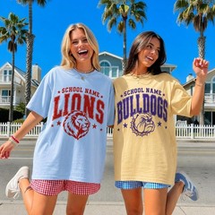Custom Mascot Striped Shirt School Spirit Back To School Graphic Tee