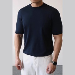 Mens Knitted Tee Casual Short Sleeve Office Outfits Retro Style Knitted Fabric
