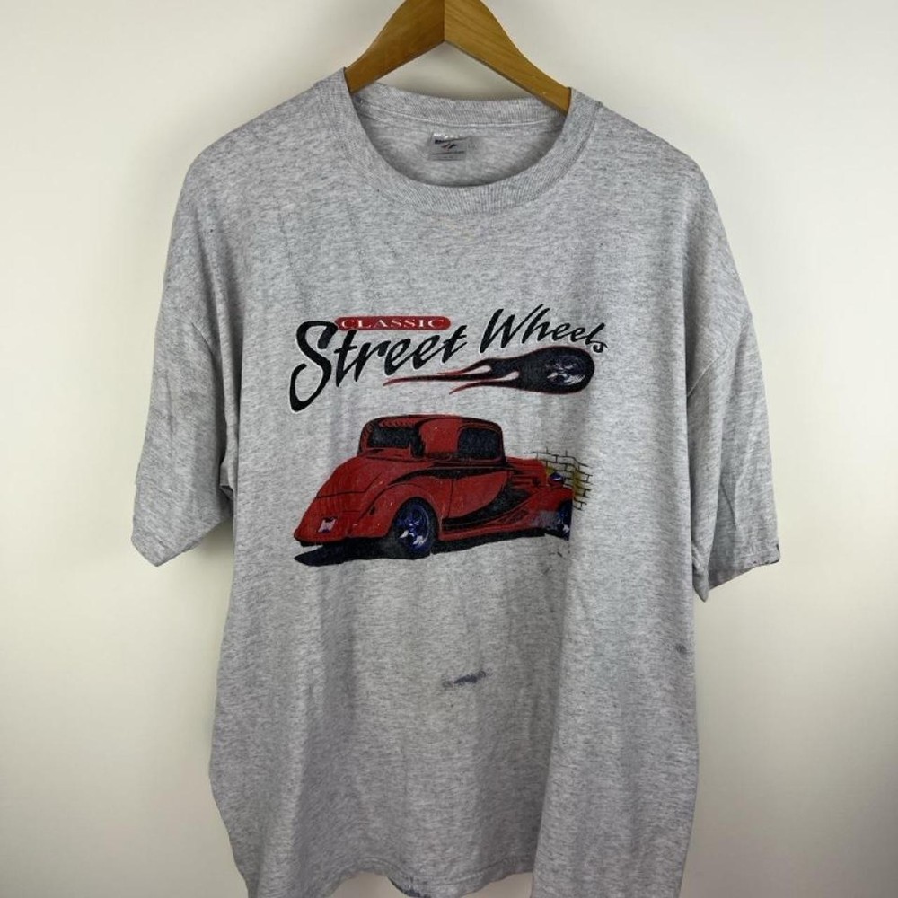 90s street wheels grey hot rod car tee Size XL