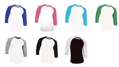 7 Pieces 3/4 Sleeve Raglan Baseball Mens Plain Tee Jersey T-Shirt White Base M
