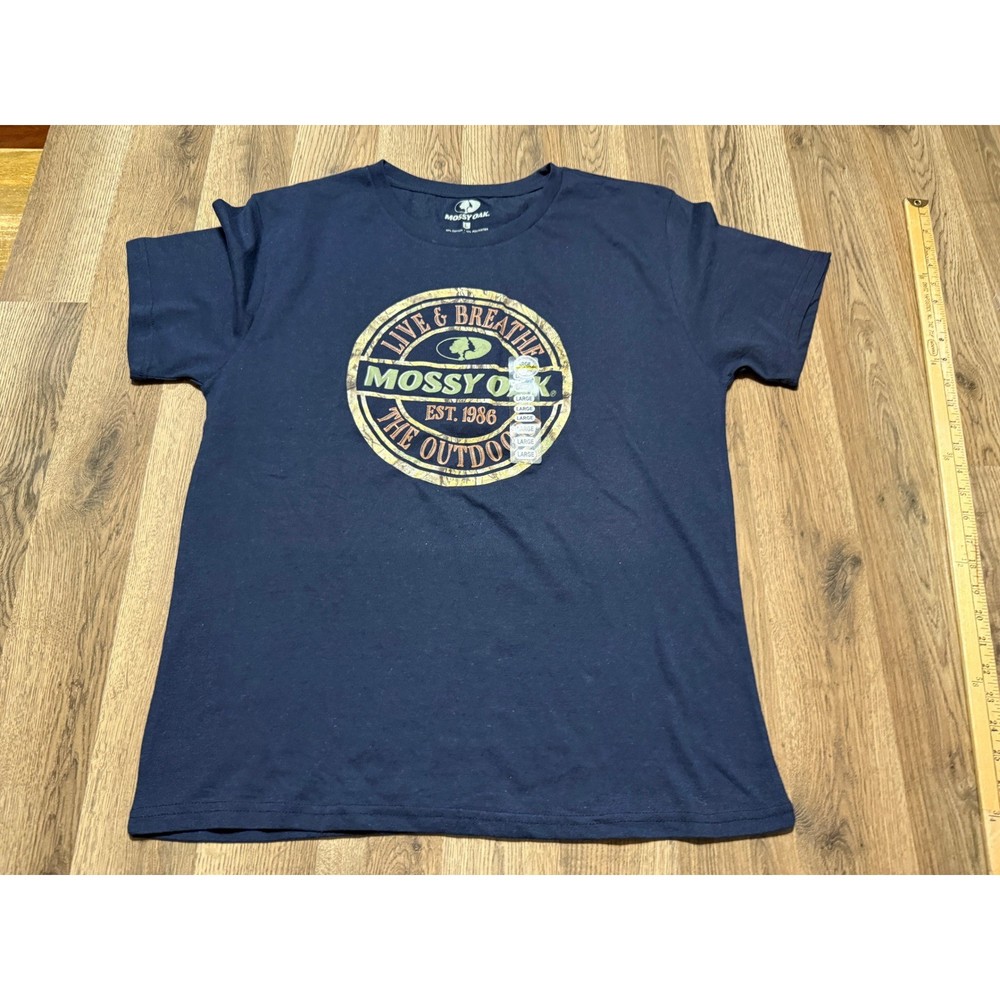 Mossy Oak T-Shirt Mens L Navy Blue Outdoors Graphic Camo Logo NEW