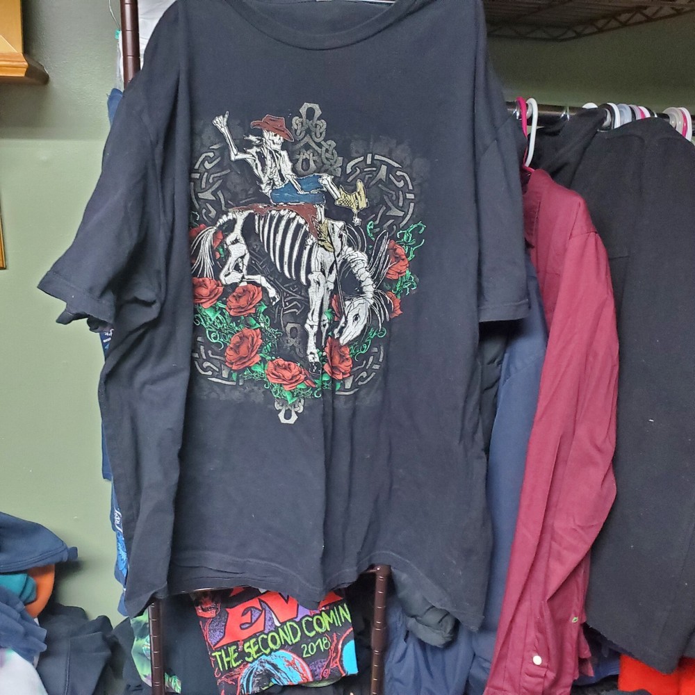 Gary Allan Skeleton Cowboy, Horse, And Roses Shirt Mens XL Double Sided Graphic