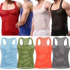 Mens Mesh Fishnet Sleeveless T Shirts Tank Tops Sexy Muscle Bodybuilding Vests