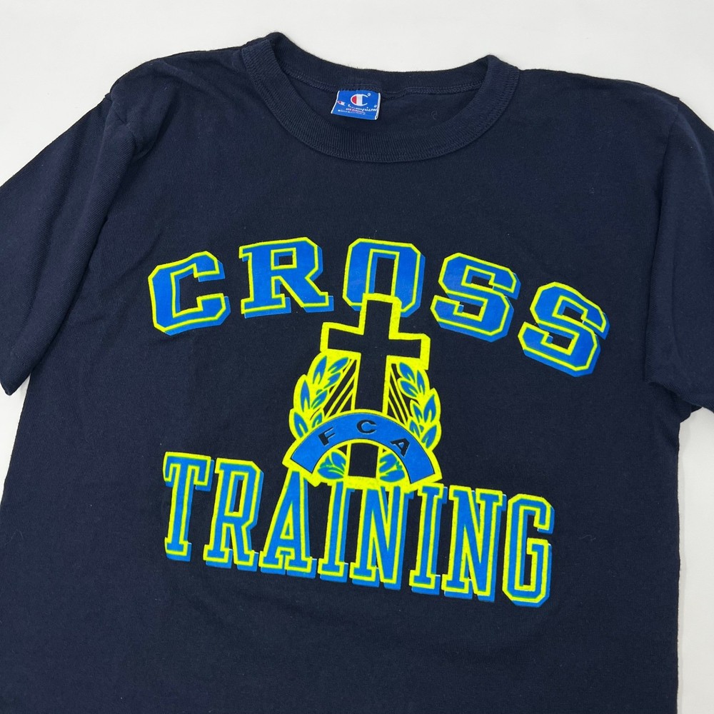 Vintage Champion FCA Cross Training Shirt Men Medium Blue USA Made Single Stitch