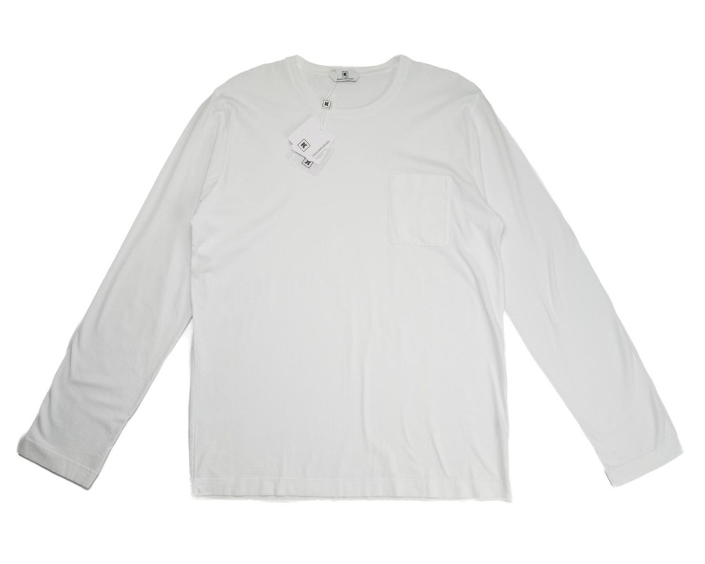 Kired Kiton $250 NWT White Supima Crepe Cotton Long Sleeve T-Shirt M (50 IT)