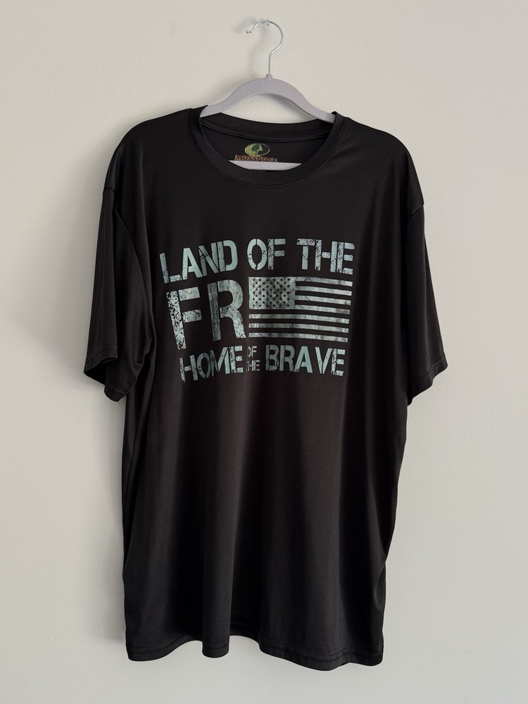 Land Of The Free T-Shirt Mens Size XL Black Mossy Oak short Sleeve Crew Neck Tee