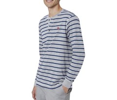 CHAPS Mens Long Sleeved T-Shirt Size Small Gray Navy Stripe Longer Length New