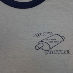 Vintage Paper Thin Novato Muffler Shirt Mens Large White Ringer No Muff Too Tuff