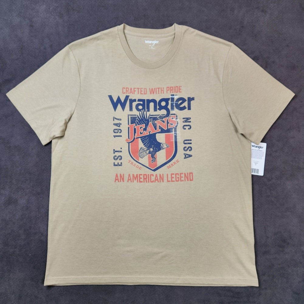 Wrangler Shirt Mens Extra Large Beige Graphic Tee An American Legend Est 1947