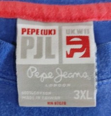 Vintage PEPE JEANS LONDON 2 Sided T-SHIRT “Size Does Matter” Blue Adult Size 3XL