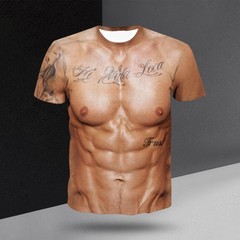 Funny 3D Muscle Printed Men’s Short Sleeve T Shirt Summer Tees Tee Tops