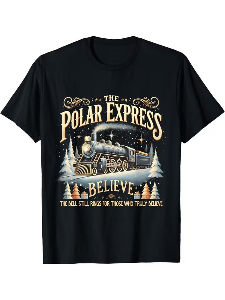 1pc Polar Express Christmas T-Shirt for Men & Women – 100% Crew Neck Short Sleev