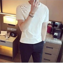 Men’s Stylish Ripped Crew Neck Cotton T-Shirt Slim Fit Short Sleeve Casual Top