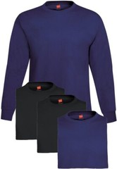 Men’s Long Sleeve Crewneck Cotton T-Shirt 4-Pack Midweight Soft Durable Tees