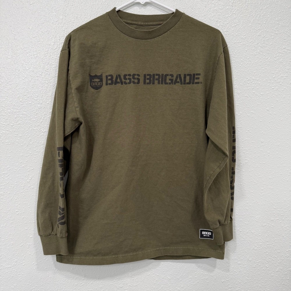 Bass Brigade Long Sleeve T Shirt Olive Green Men’s Medium Cotton