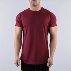 Plain Summer Cotton Breathable Short Sleeve Shirts Gym Sport Workout Muscle Runn