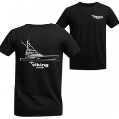100% Cotton – Viking Yachts Black T-Shirt, Technical Line Art Boat Graphic Tee