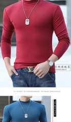 Fashion Men’s Oversize High Collar Long Sleeves Autumn Winter Pure Thermal Shirt