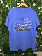 Vintage United States Flag Horses Art Nature T-Shirt XL Blue Outdoor Animal SEE